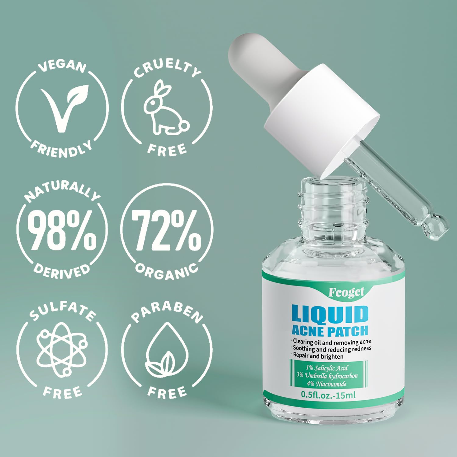 Fcoget Acne Spot Treatment Serum for Face, with 2% Salicylic Acid & 4% Niacinamide Face Serum, Liquid Pimple Patch for Acne Prone Skin, Soothing Redness, Clearing Oil Skin Care for Teens & Adults
